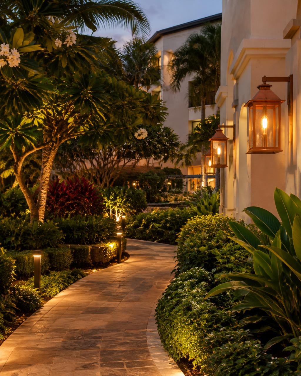 Garden path beside the hotel building